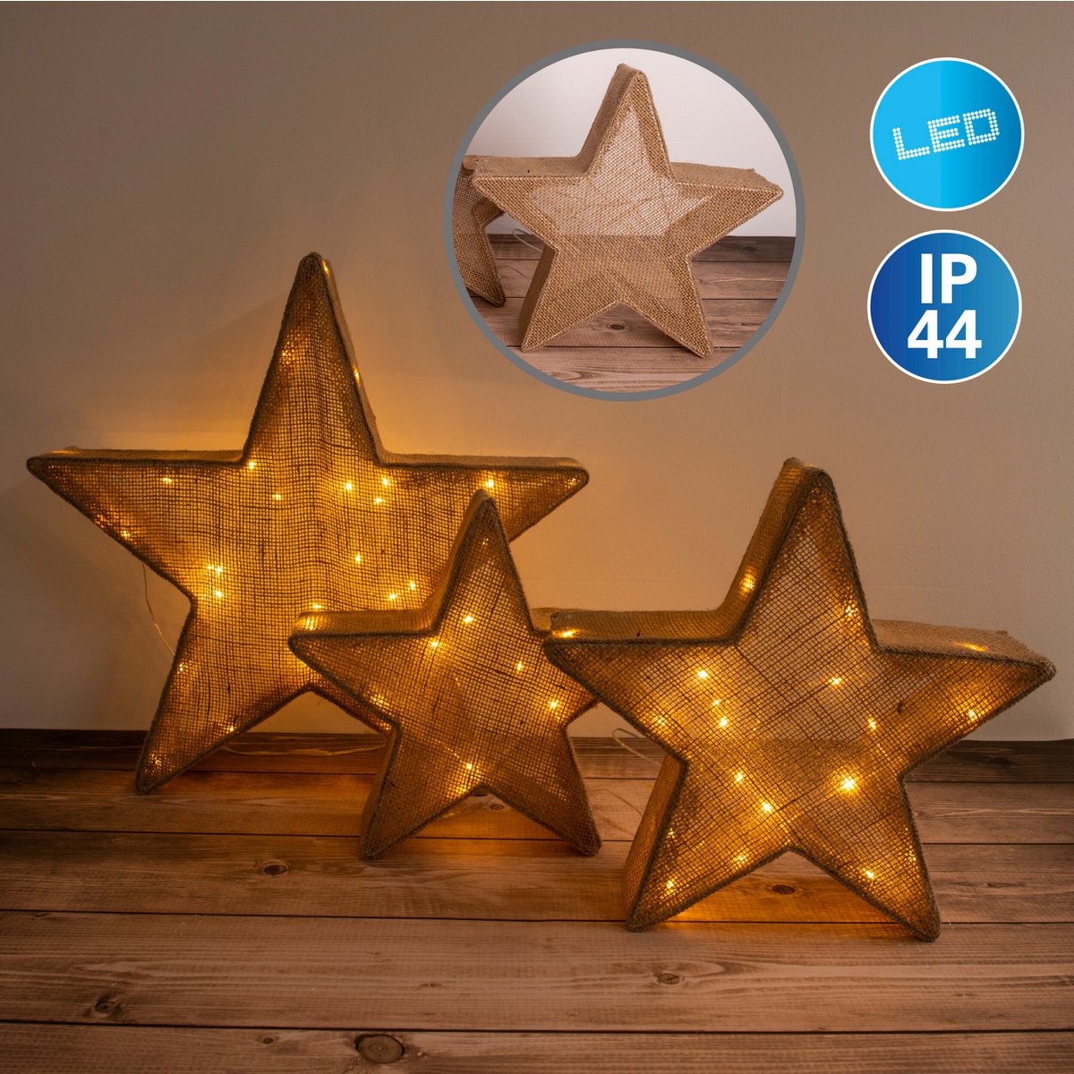 Liv · LED-kerstdecoratie — set van 3 sterren bruin