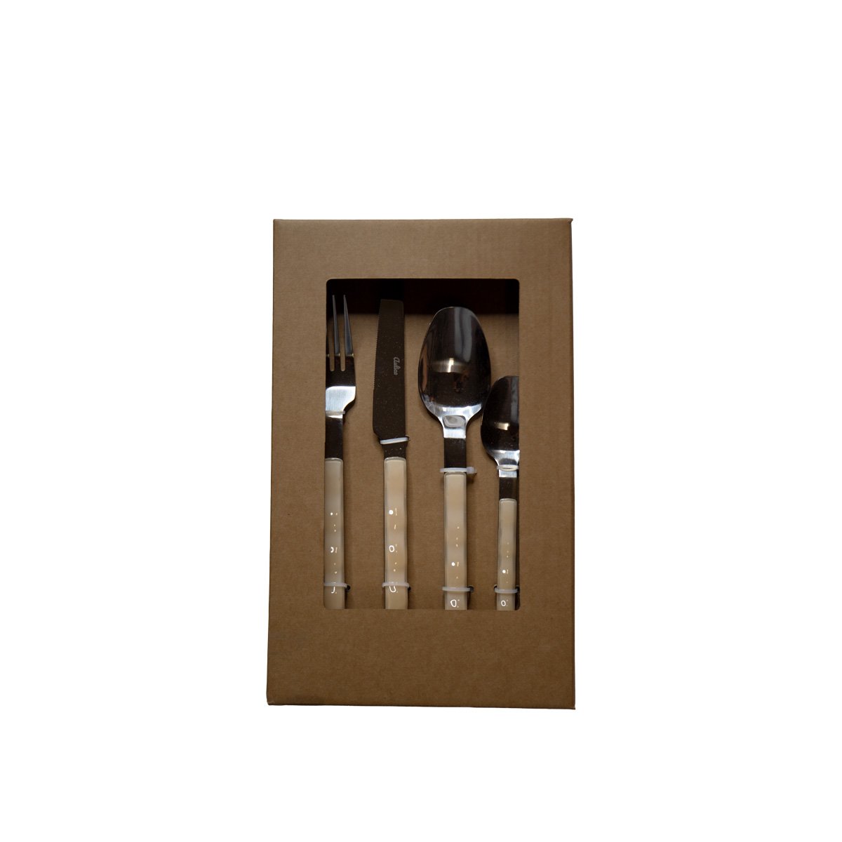 Huisvrouw 24 stuks in zilver met beige handvat