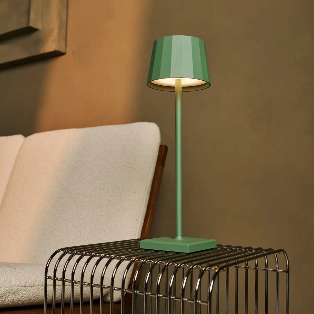 Wouter salie groen oplaadbare tafellamp-draadloos opladen, dimable, 120 uur batterijduur