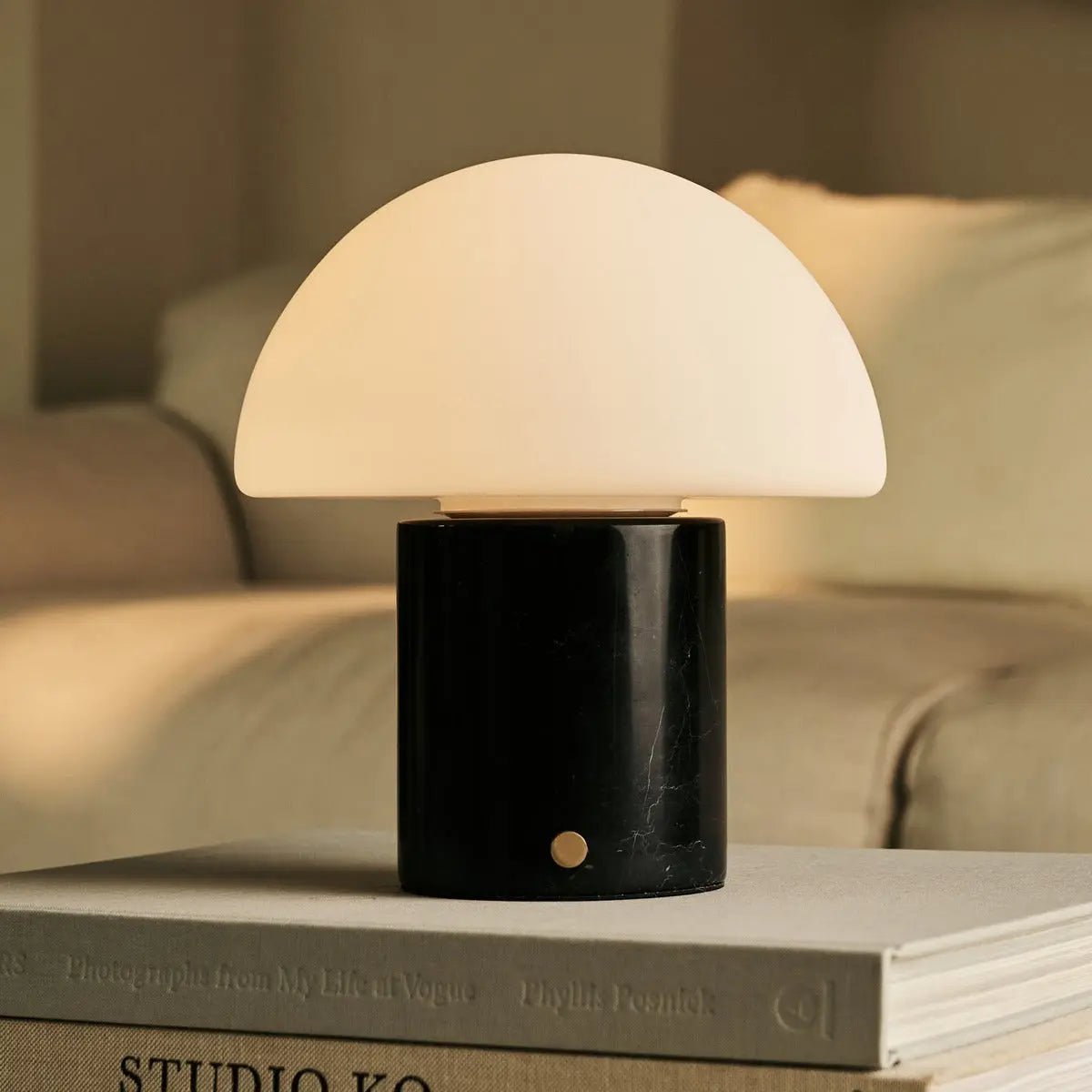 Maris Black / Nero Marquina - Klassiek oplaadbare marmeren tafellamp met 3 lichte kleuren en dimfunctie