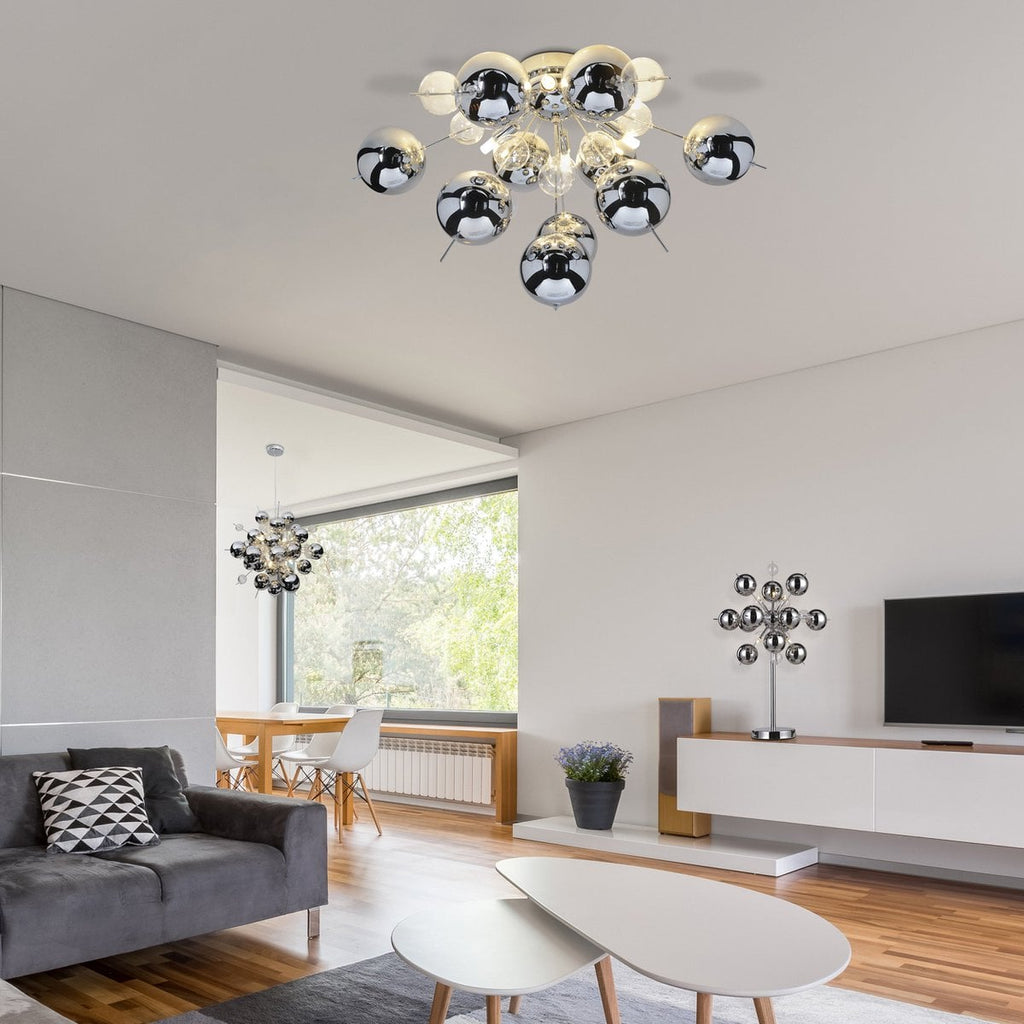 Hanger lamp "explosie" chroom gemaakt van metaal en glas, G9 -versies, hangende lamp voor eetkamer, woonkamer, gang of kantoor, Øca. 65 cm