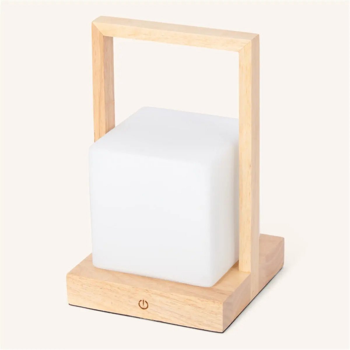 Noah lichtbruine houten oplaadbare tafellamp met glas en houten handgreep