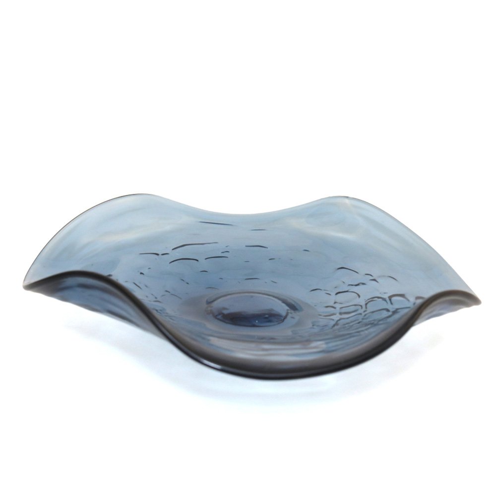 Blauw glas decoratieve snit 30x30x6.5 cm