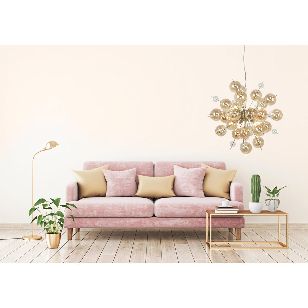 Hanger lamp "explosie" barnsteen gemaakt van metaal en glas, G9 -versies, hangende lamp voor eetkamer, woonkamer, gang of kantoor, hangende lamp ØCA. 65 cm