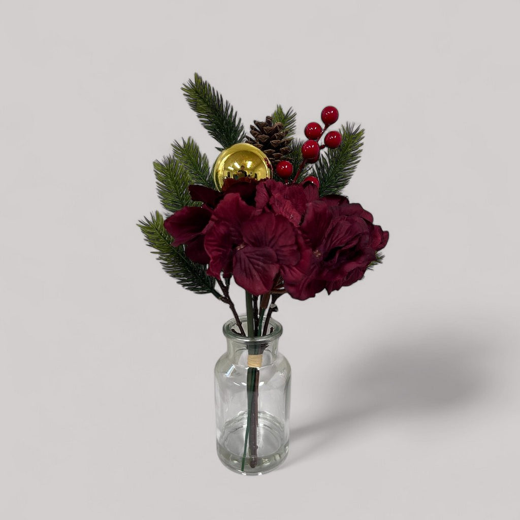 kerstboeket samenstelling | Zijden kunstbloem | Lengte 36cm