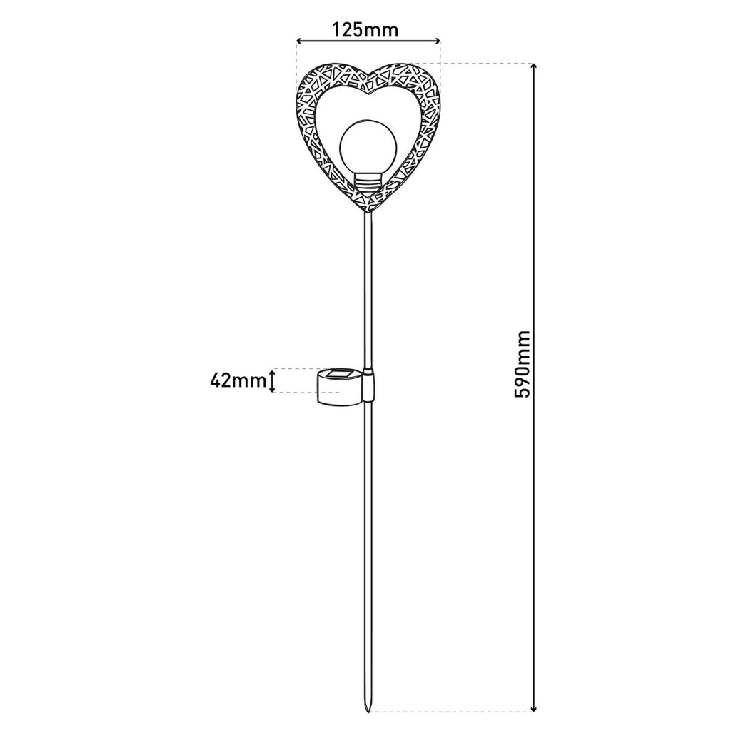 2 Set LED LED Solar Lamp "Heart" met Earth Skeer voor de tuin en terras gemaakt van metaal in zwart, en goud, met stevig ingebouwde LED's, 59 cm hoog