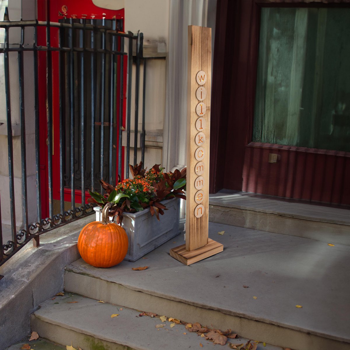 Led Wood Decolum "Welcome" gemaakt van natuurlijk hout met vaste LED's, kerstdecoratie voor buiten