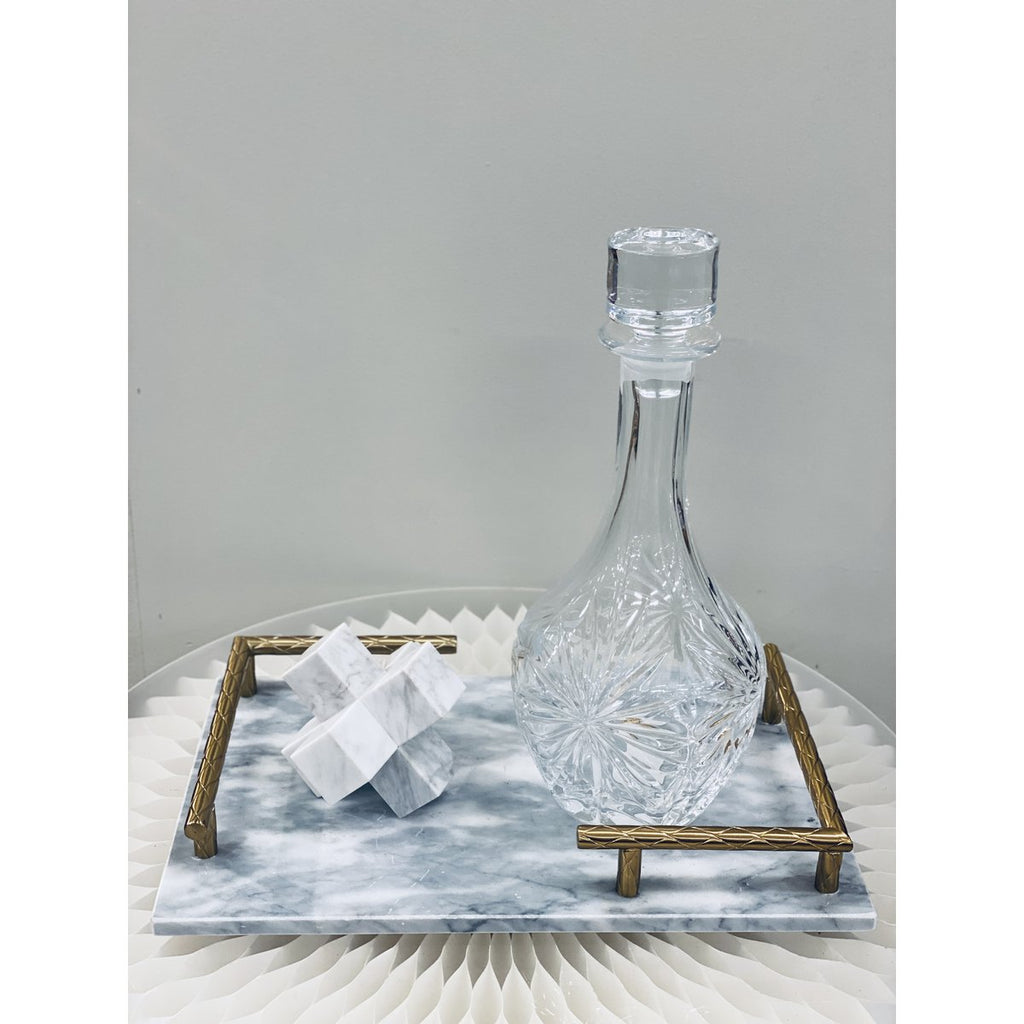 Marmeren dienblad met goudkleurige handgrepen, rechthoekig