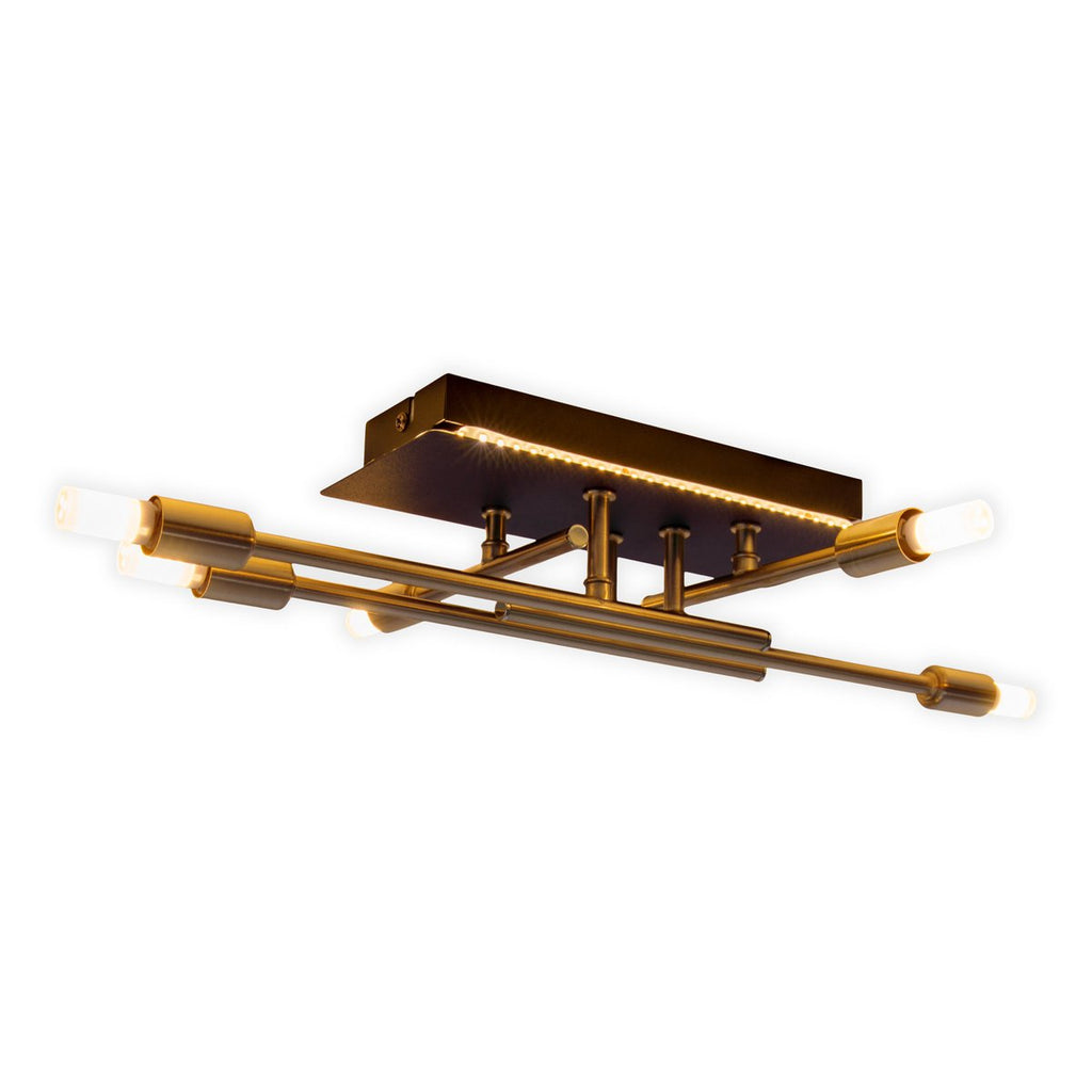 LED -plafondlamp "Ancona" met achtergrondverlichting gemaakt van metaal in zwart en messing, G9 -versies, lamp voor woonkamer, eetkamer, gang en kantoor, ca.