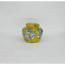 6" Handbeschilderde Ronde blauwe en  Geel Porseleinen Pot