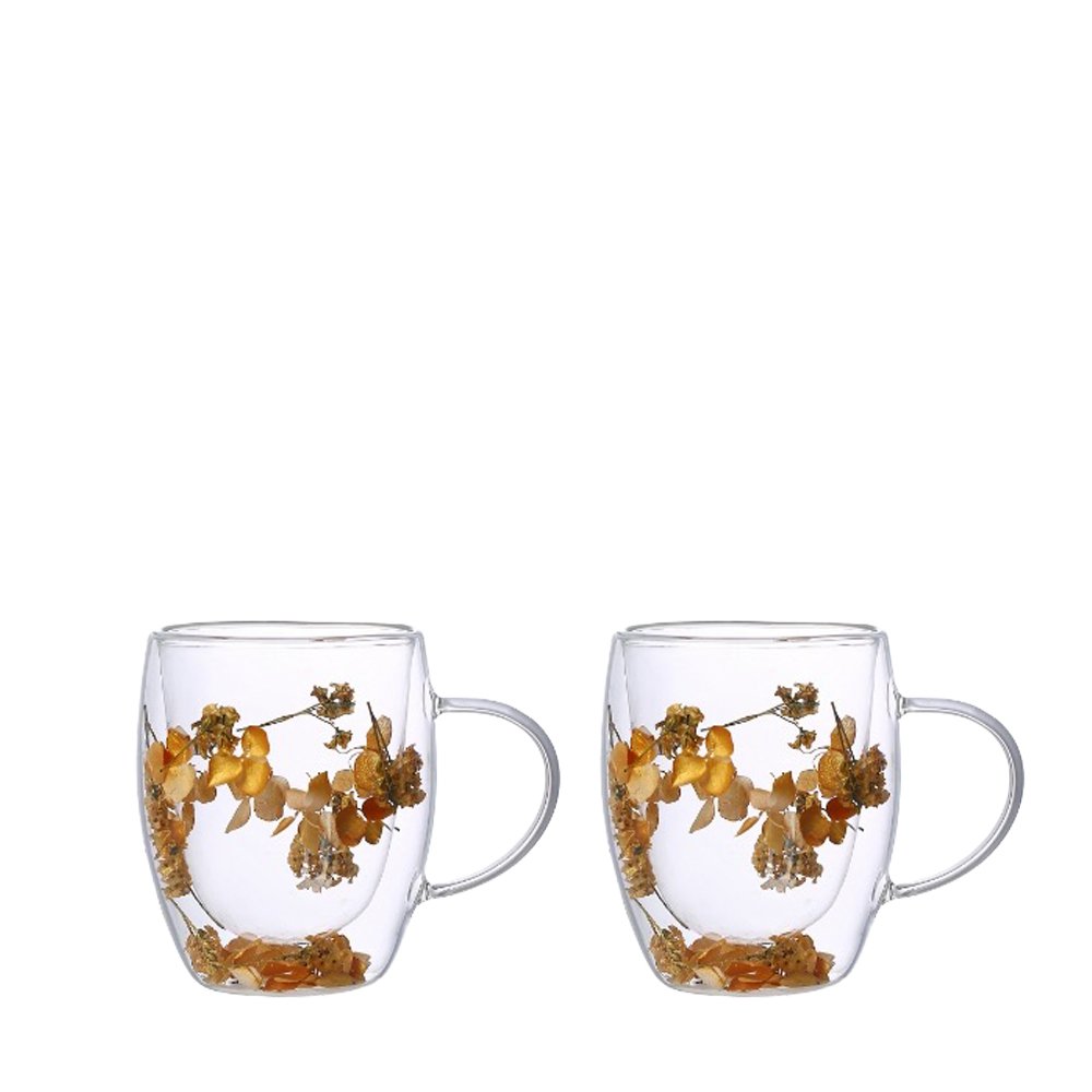 Dubbele wandtheekopjes 350 ml gouden bloemen - veel 2
