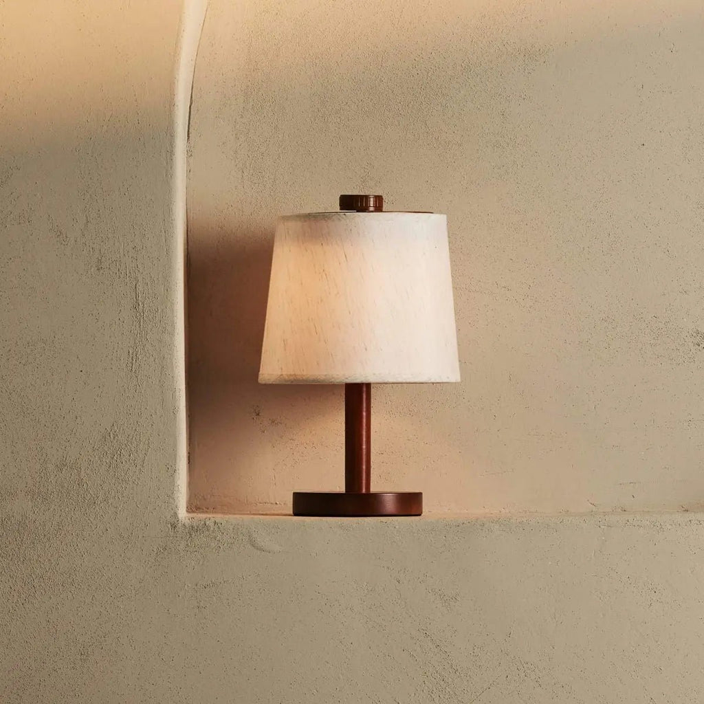 Rover kastanje bruin houten lamp - oplaadbare, draadloze en dimbare schaduw