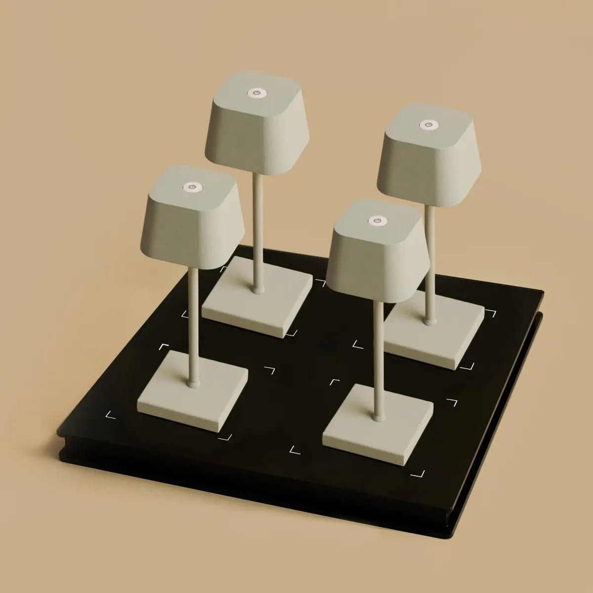 Combi Set Professional - 4 x Sarphati Mini Shadow Gray Oplaadbare tafellampen voor gastvrijheid en 1 x Amstel Wireless Laying Station