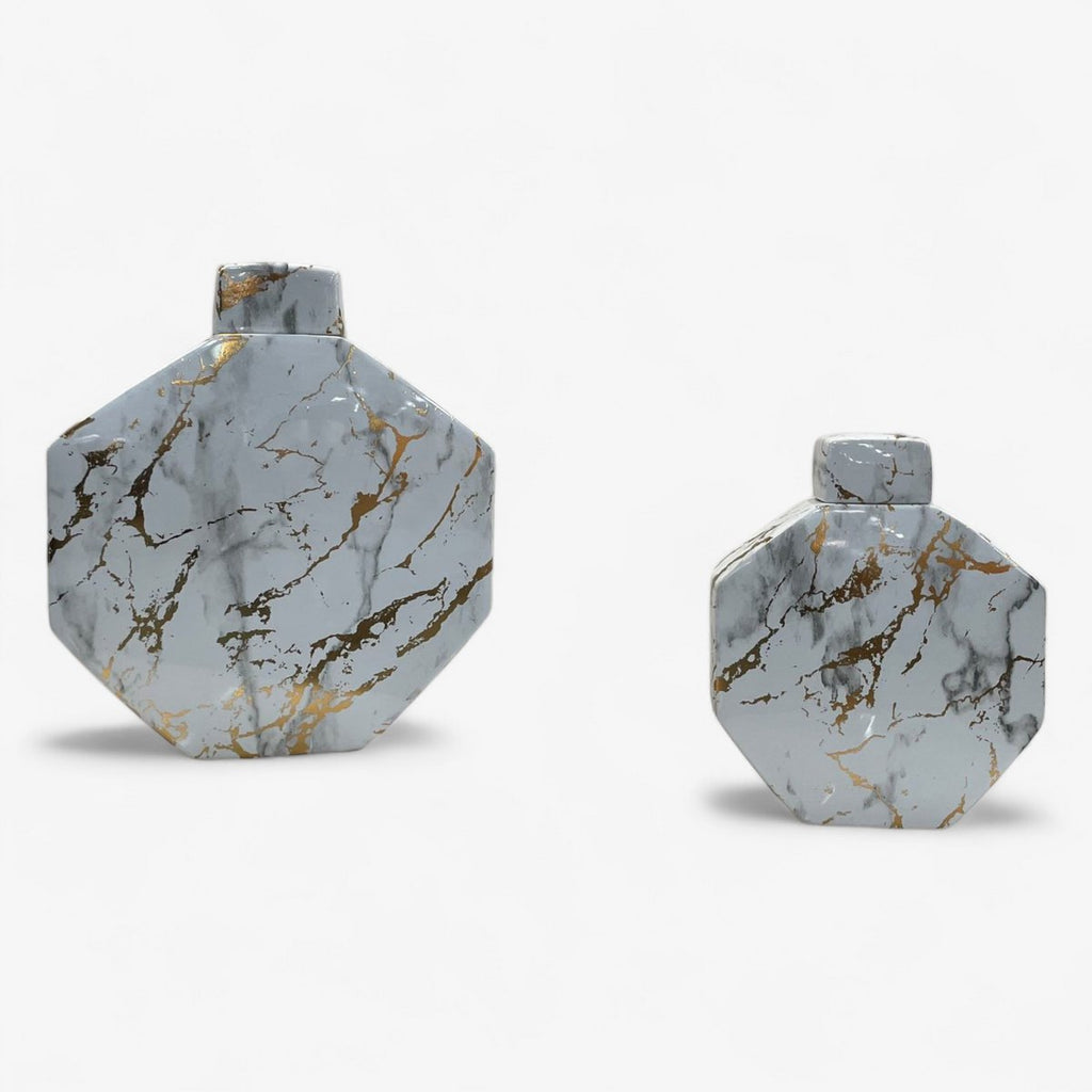 Gouden lak marmeren patroon zeshoek decoratieve pot (klein formaat)