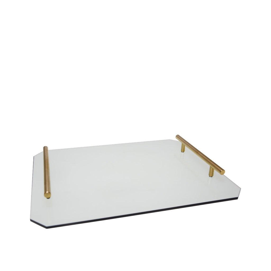 Gerookt grijs dienblad met gouden handgrepen 40x30x5cm
