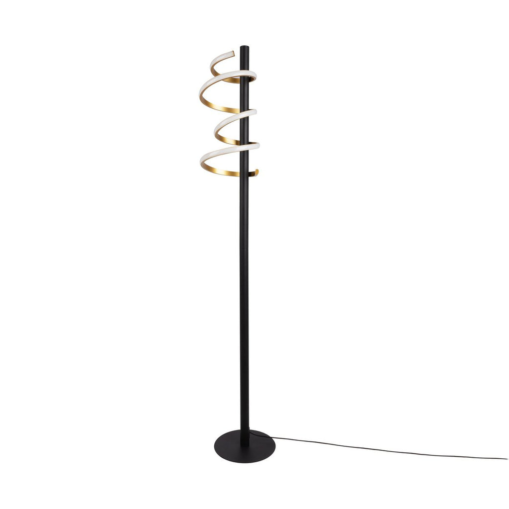 LED staande lamp "Belleza", moderne metalen vloerlamp en plastic in zwart, goud en wit, met stevig ingebouwde LED's, 140 hoog, verlichting voor woonkamer, eetkamer, slaapkamer of kantoor.