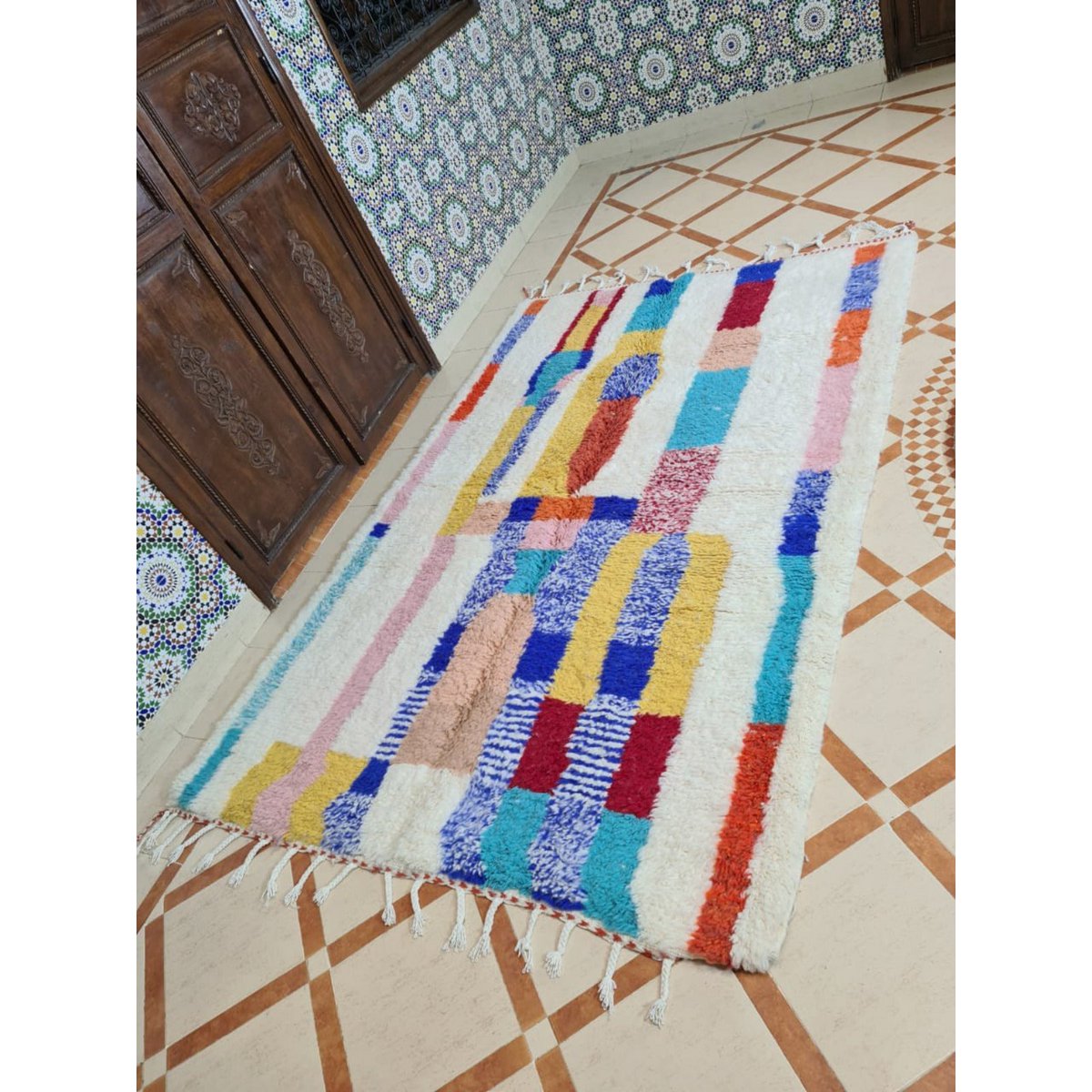 Authentiek zuiver wollen Berber vloerkleed 165 x 260 cm