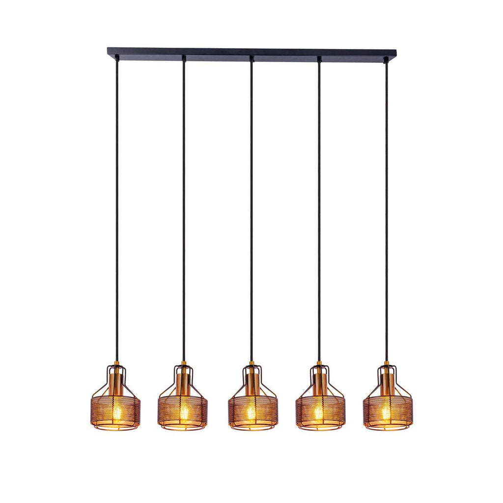 5 hanger lamp "foro" retro hanger lamp gemaakt van metaal in zwart en goud met E27 -versies, 96 cm lang. Stijlvolle verlichting voor woonkamer, eetkamer of keuken.