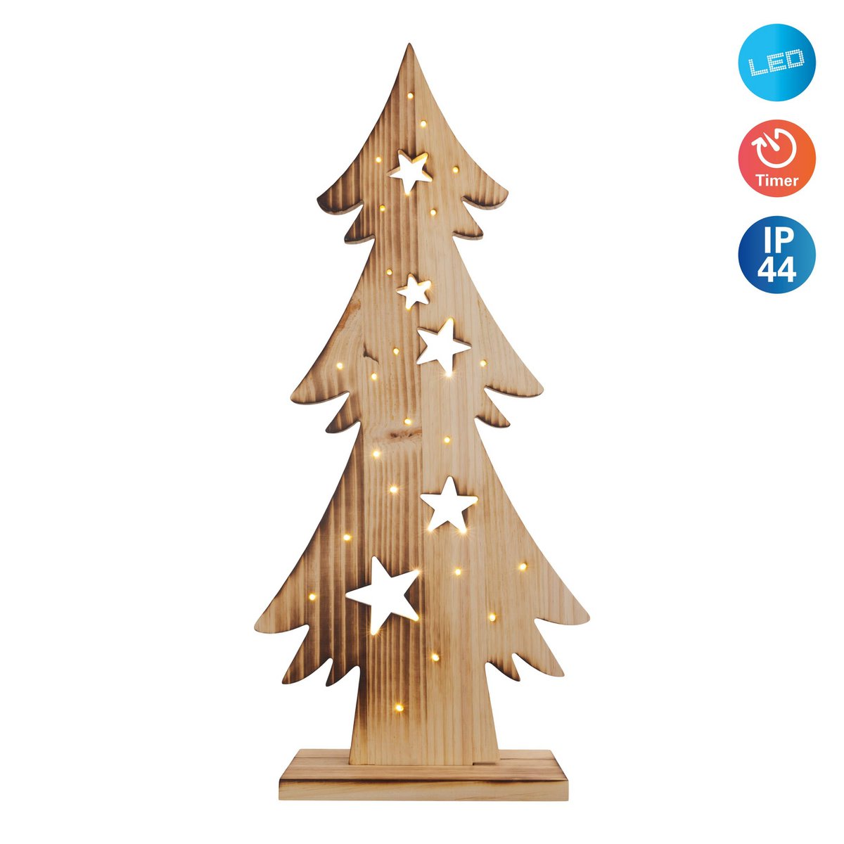 LED Wood Decolum "Fir Tree" groot, gemaakt van natuurlijk hout met vaste LED's, kerstdecoratie voor buiten