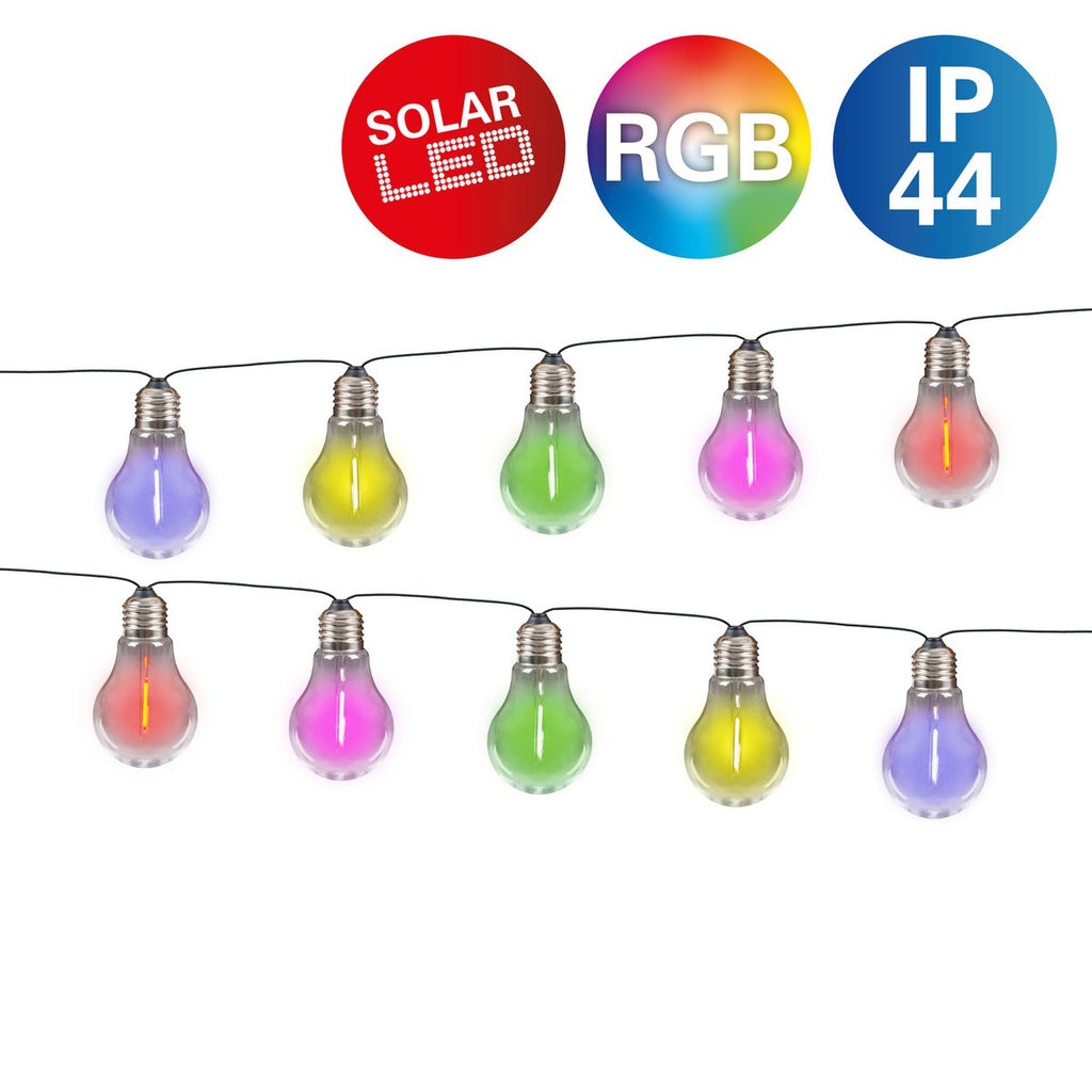 10-geleide zonne-buitenkant lichte keten "Linda" Totale lengte 370 cm, 10 ballen (afstand 20 cm) met Ø 6 cm, plastic, RGB kleurverandering