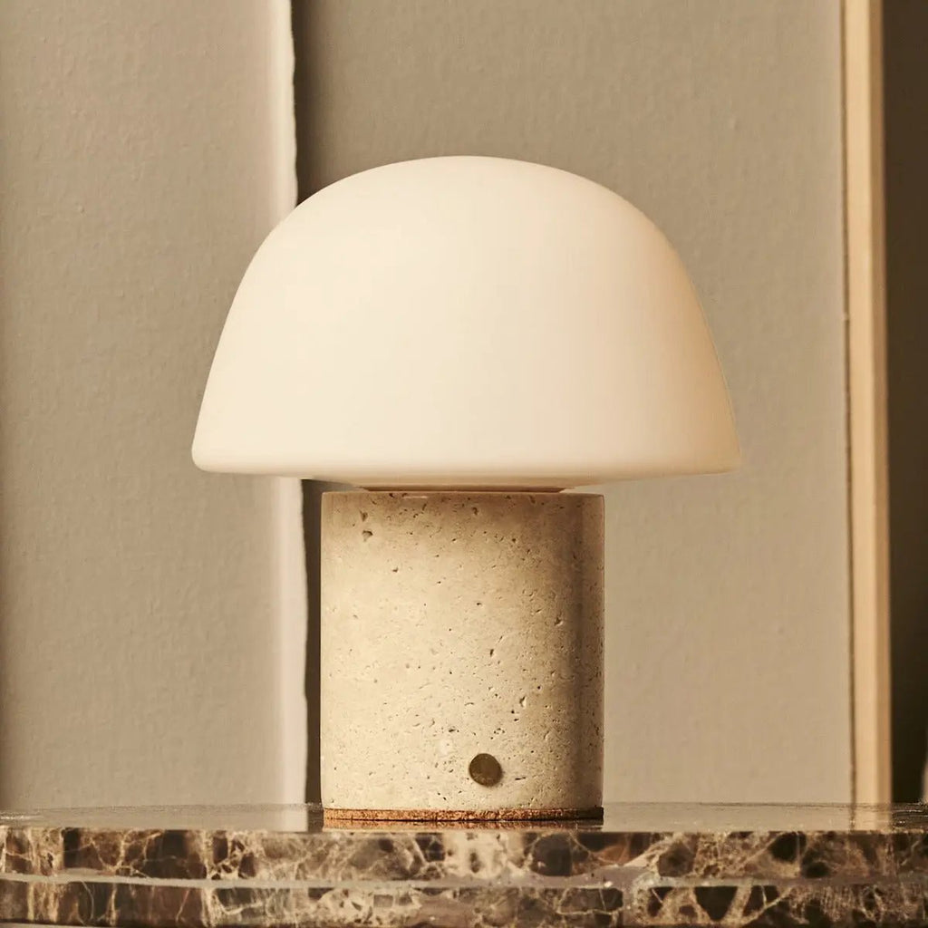 Maes Beige / Travertino Classico - Elegante travertijn oplaadbare tafellamp, tot 100 uur verlichting, stijlvol en functioneel