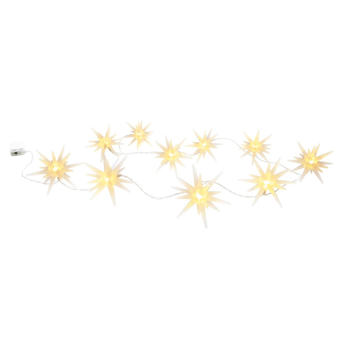 10-geleide lichte keten "3D Stars" -Christmas Decoraties gemaakt van plastic in wit, met stevig geïnstalleerde LED's