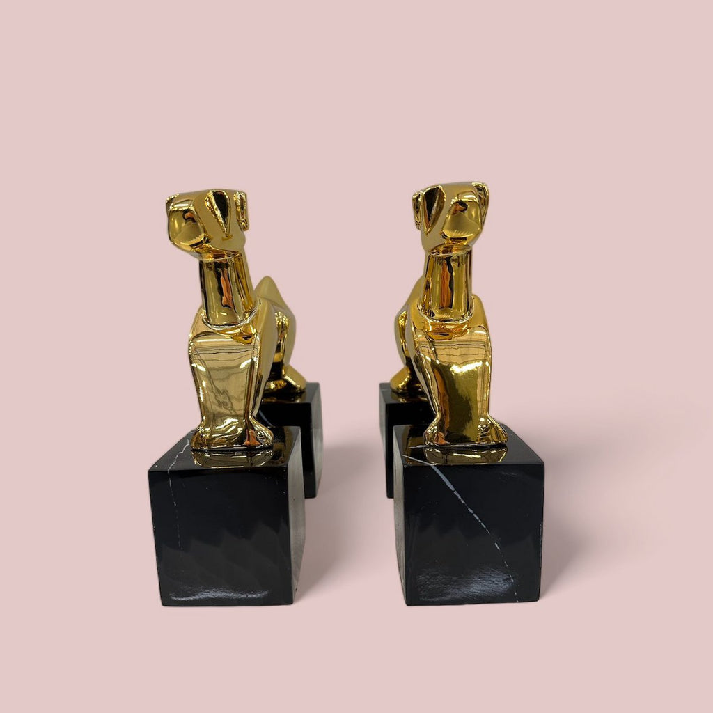 Modernist Art Deco Chrome Terrier Statues  Puppy Bookends (Set of 2)