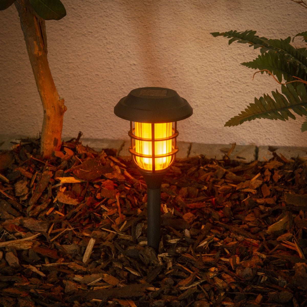 3 Set LED Outdoor Earth Spit 34 cm High, Skeer gemaakt van zwart plastic met geïntegreerde LED, zonnelampje voor buiten