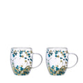 Dubbele wall theekopjes blauwe en witte bloemen 350 ml -lot van 2