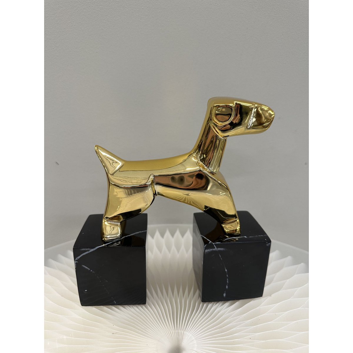 Modernist Art Deco Chrome Terrier Statues  Puppy Bookends (Set of 2)
