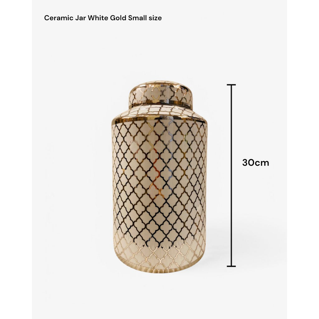 Keramieken pot wit goud (klein formaat: H*30 B*15)