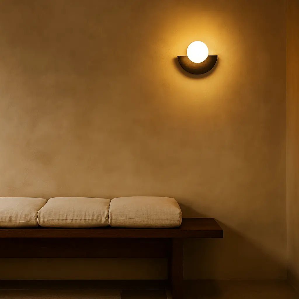 Kane zwarte draadloze wandlamp – oplaadbare hout- en glaslamp