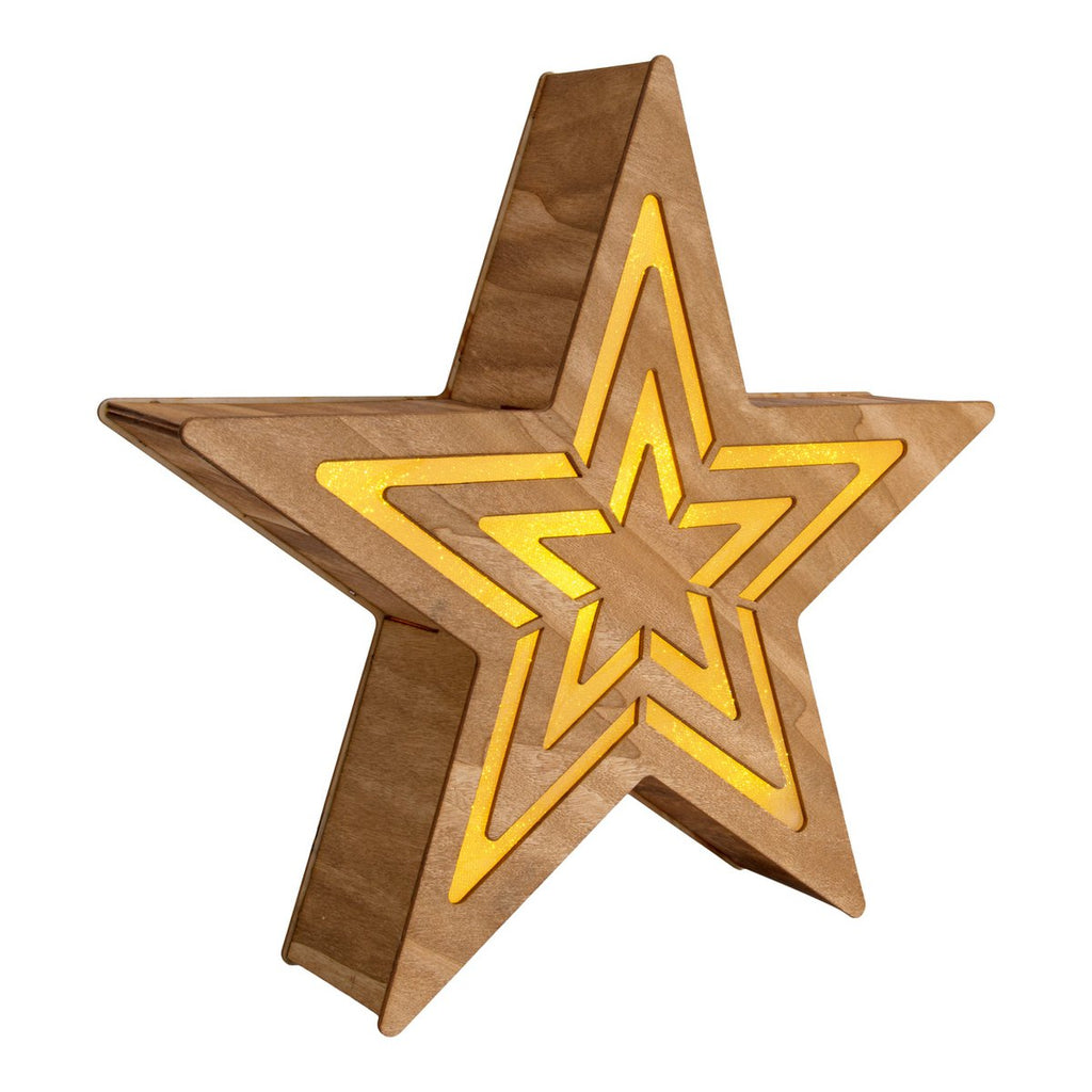 LED Christmas Decorations "Stern" H: 33 cm - Kerstartikelen - Decoratie - Hout - Natuur - met geïntegreerde LED - Kerstdecoratie
