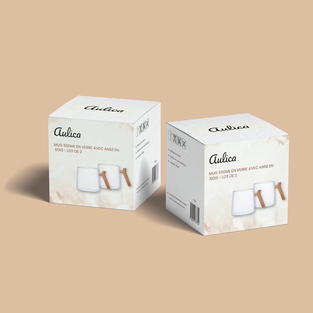 Glazen mokken met houten handgreep - veel van 2