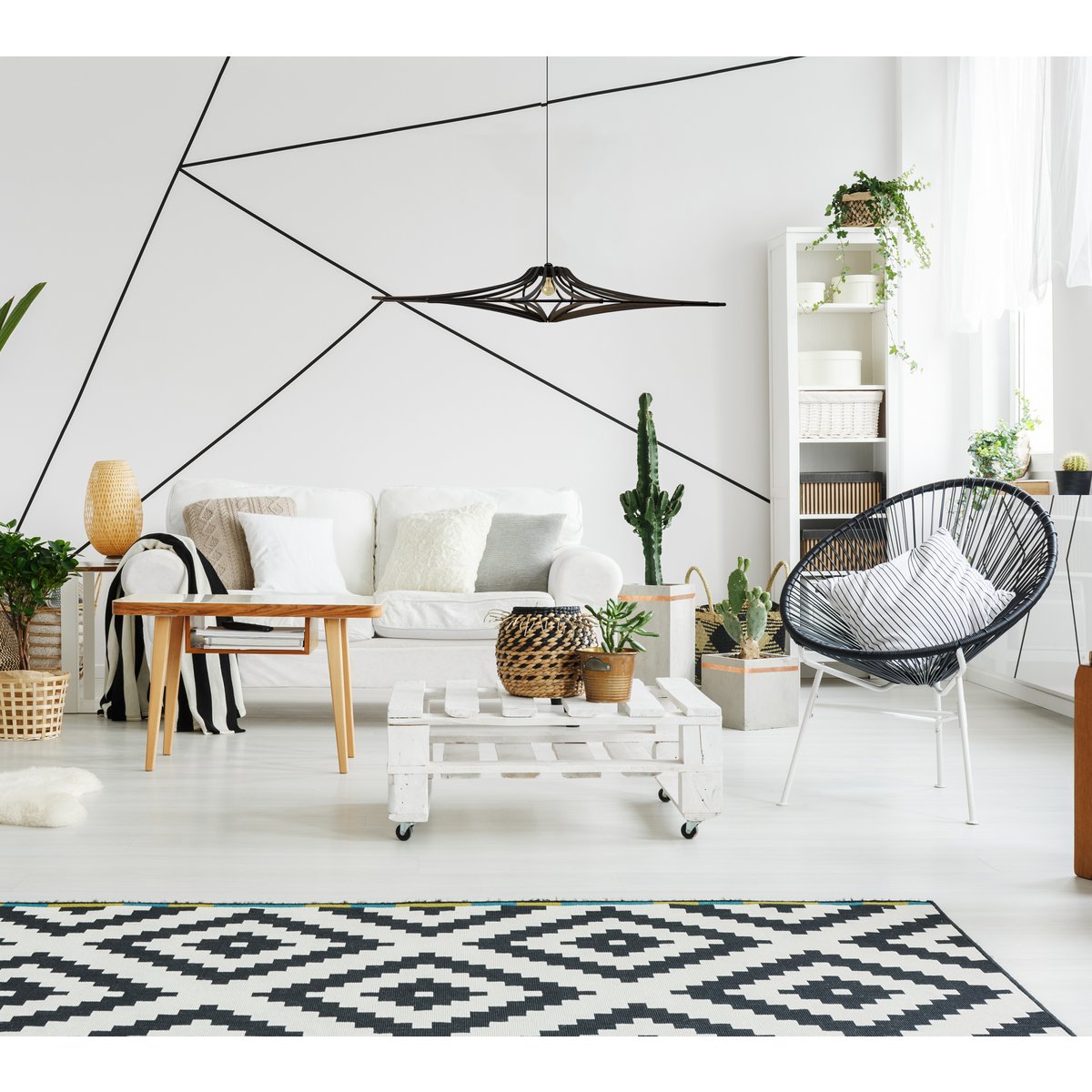 Zwart houten design hanger D90cm SINGING BLACK -Zwart elastiek- Zwart kit