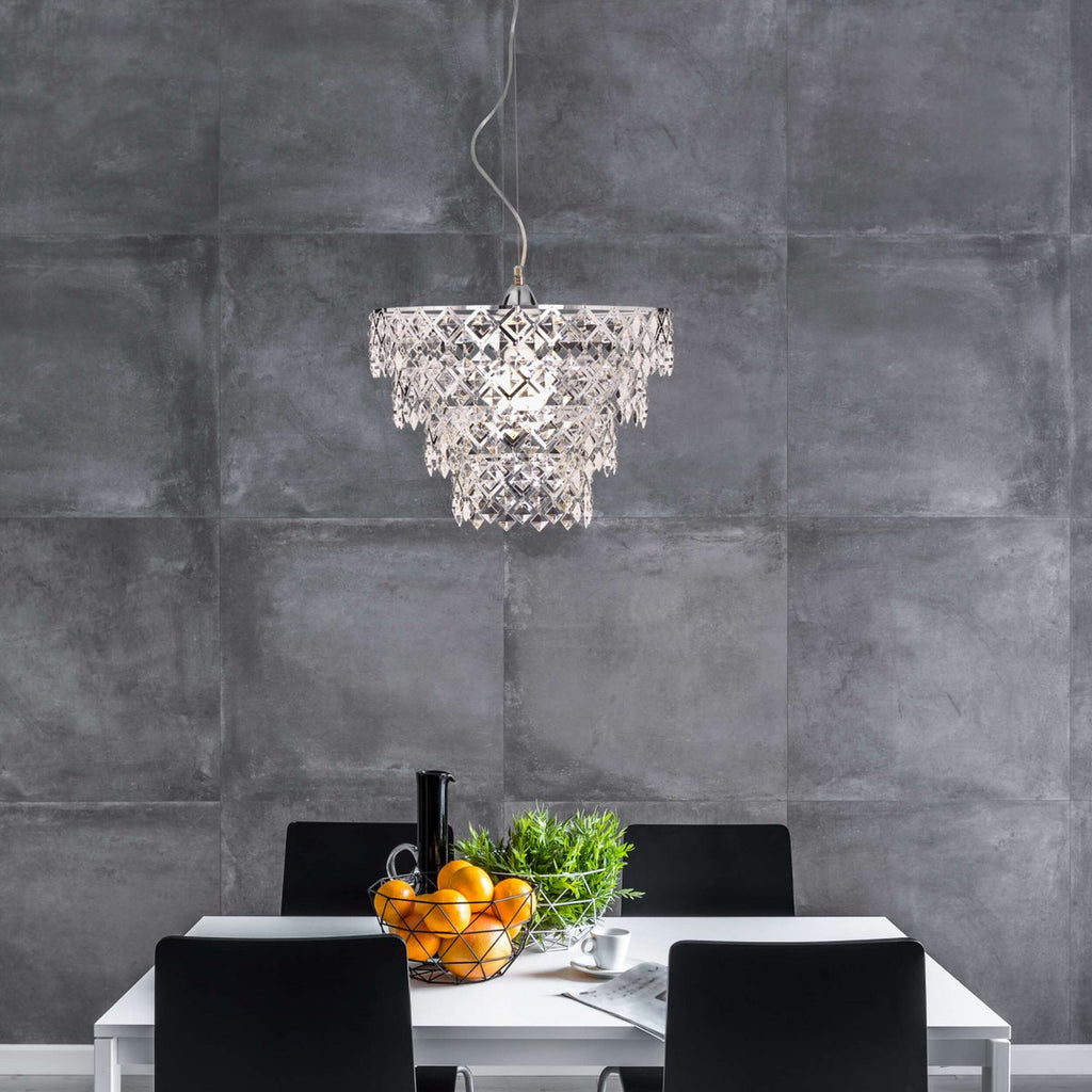 Acryl hanger lamp "fancy", moderne kroonluchter gemaakt van metaal en plastic in chroom, met E27 -versie en een Øvon 38 cm