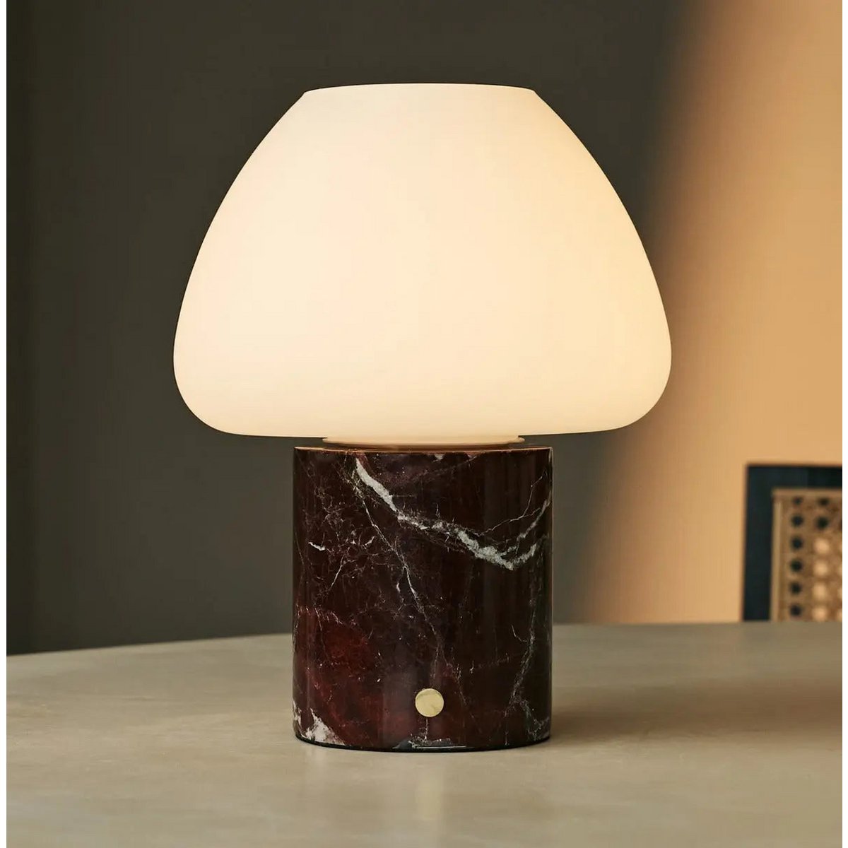 OSTADE ROOD / ROSSO Levanto - Unieke marmeren oplaadbare tafellamp met 3 lichte kleuren en dimfunctie