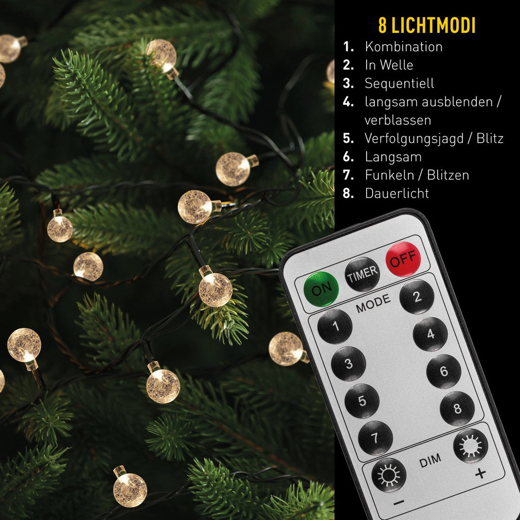 Buiten lichte keten met decoratieve ballen in glazen look, 868 cm lang, warm wit,