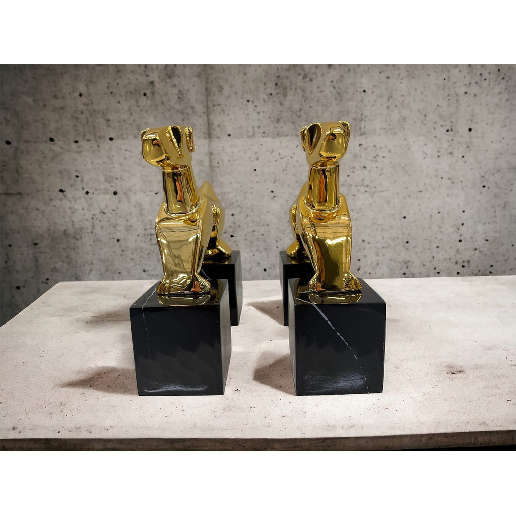 Modernist Art Deco Chrome Terrier Statues  Puppy Bookends (Set of 2)