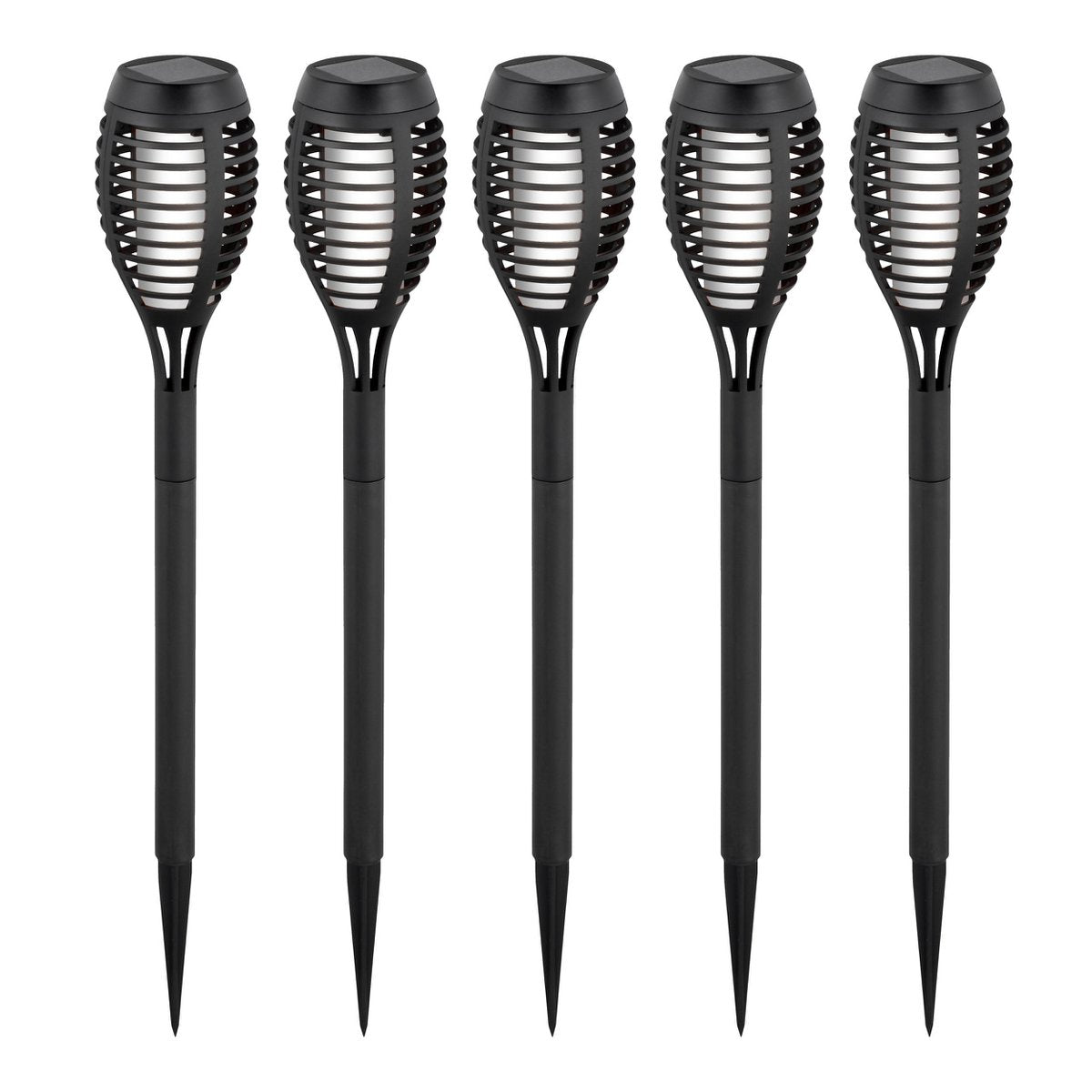 5 Set LED -aarde spies "Torch" 45 cm gemaakt van grijs plastic, met geïntegreerd LED, zonnelampje voor buiten