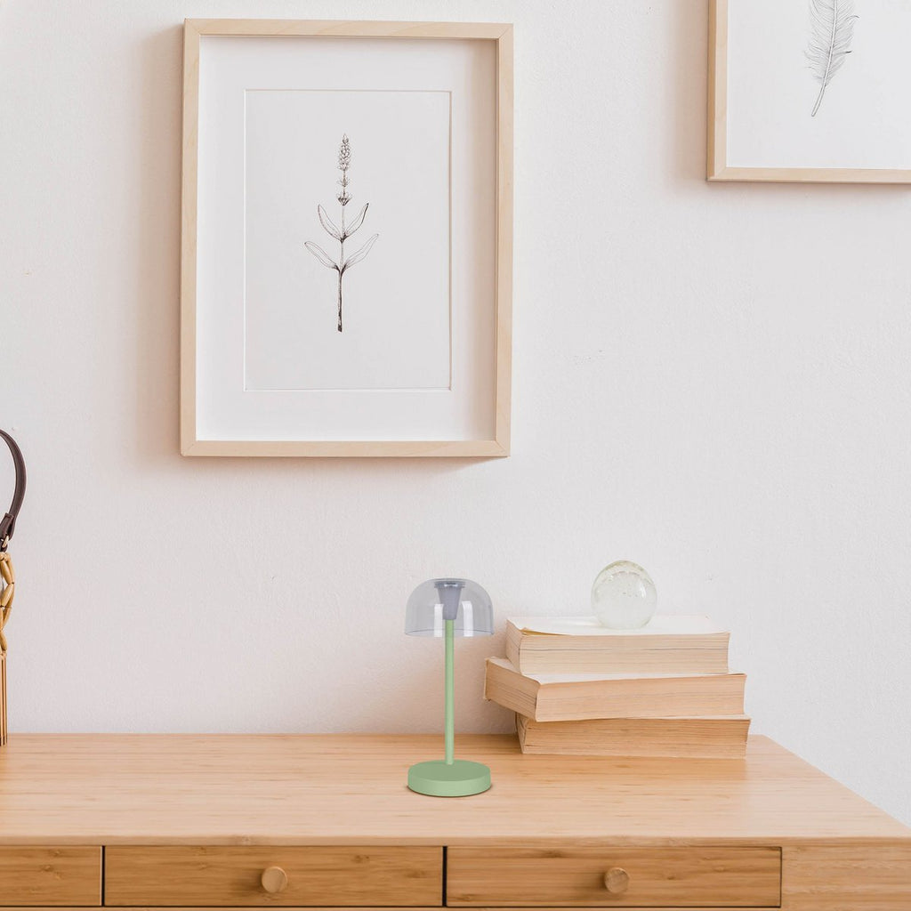 2-set LED-batterijtafellamp "Gomba" voor buiten en binnen, gemaakt van metaal en plastic in mint, 18,5 cm hoog