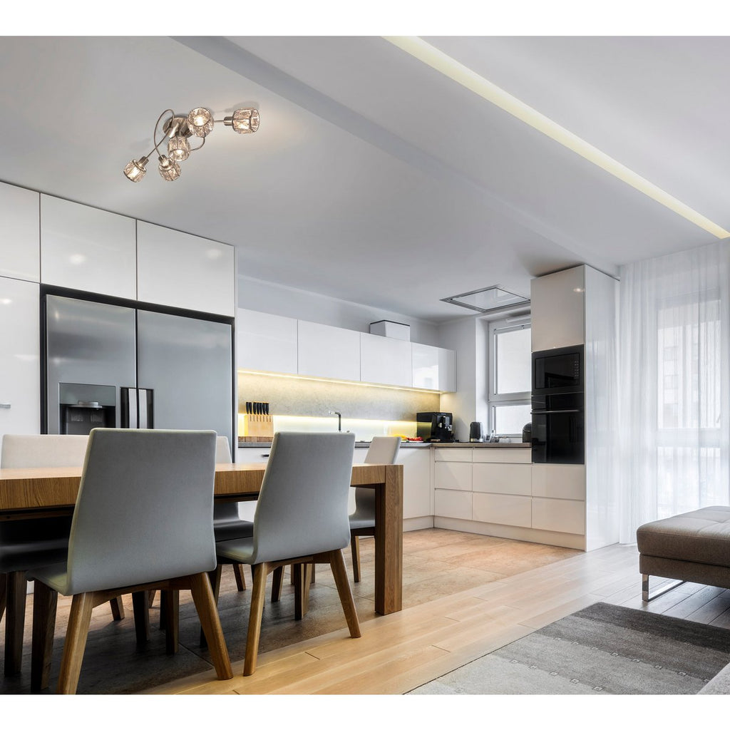 5-geleide plafondlicht "Josefa", metalen plafondlamp en glas in roestvrijstalen look, met E14-versie Filamentlampen inbegrepen, voor woonkamer, eetkamer, hal of gang 61 x 36 x 21 cm