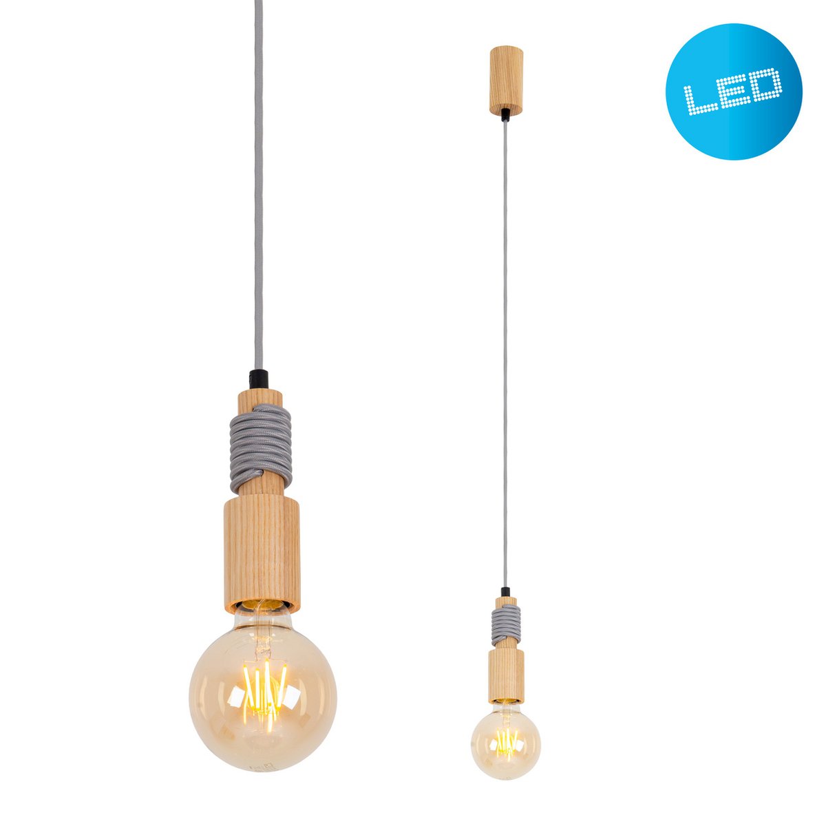 Liv · Houten plafondrosette met textielsnoer en LED