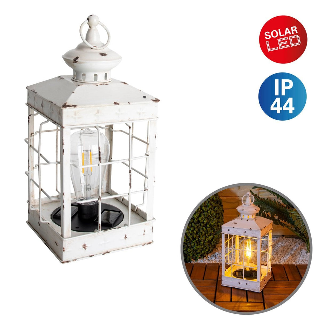 LED Decoratie Solar Light Lantern 31,5 cm hoog, antiek wit, gemaakt van metaal en plastic, LED geïntegreerd, voor buiten