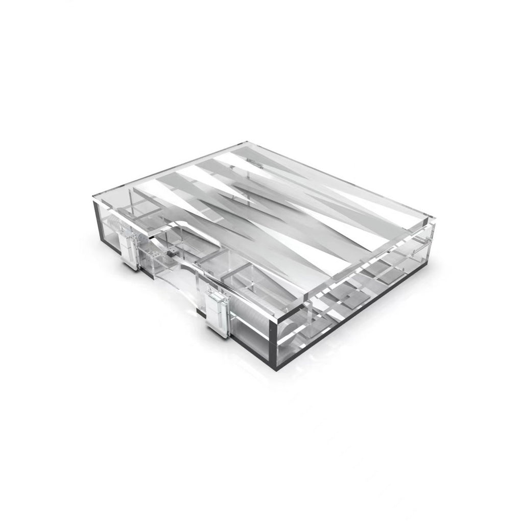 Backgammon Game Mini Case in White and Silver Acryl 25x20X5C