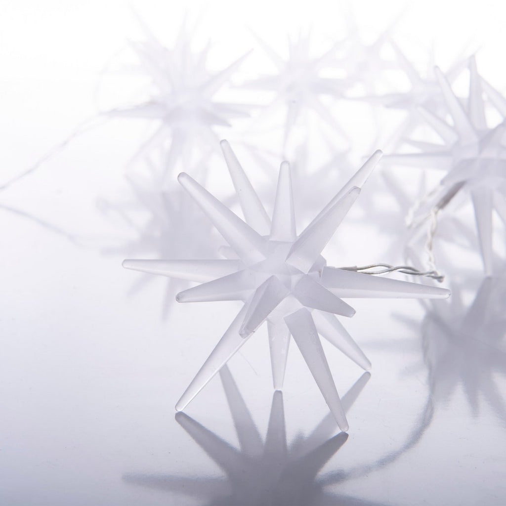 10-geleide lichte keten "3D Stars" -Christmas Decoraties gemaakt van plastic in wit, met stevig geïnstalleerde LED's