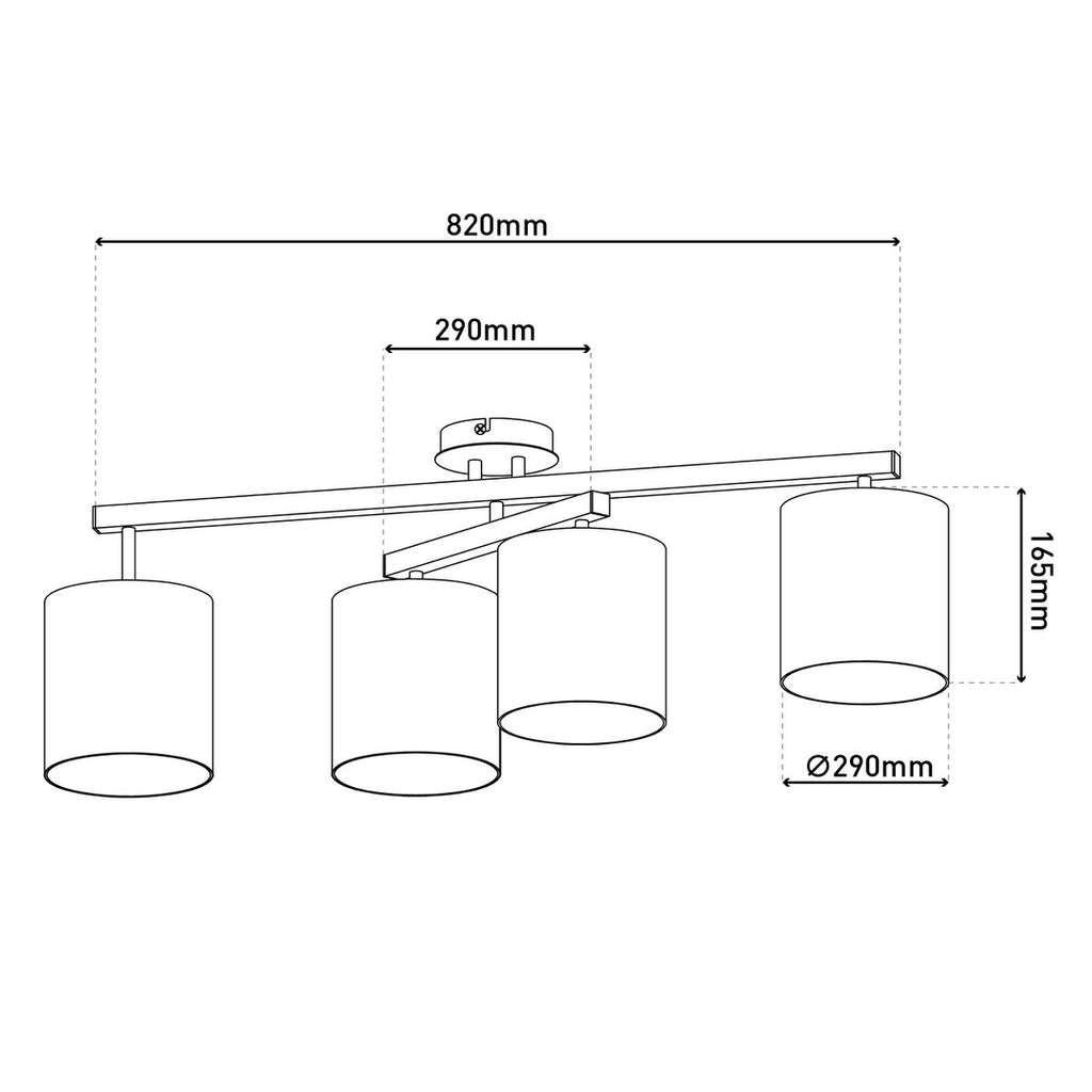 4 plafondlamp "tilde", klassieke metalen plafondlamp en textiel in grijs met E27 -aansluiting, 82 cm lang, de paraplu's zijn verstelbaar, ideaal voor woonkamer, eetkamer en slaapkamer
