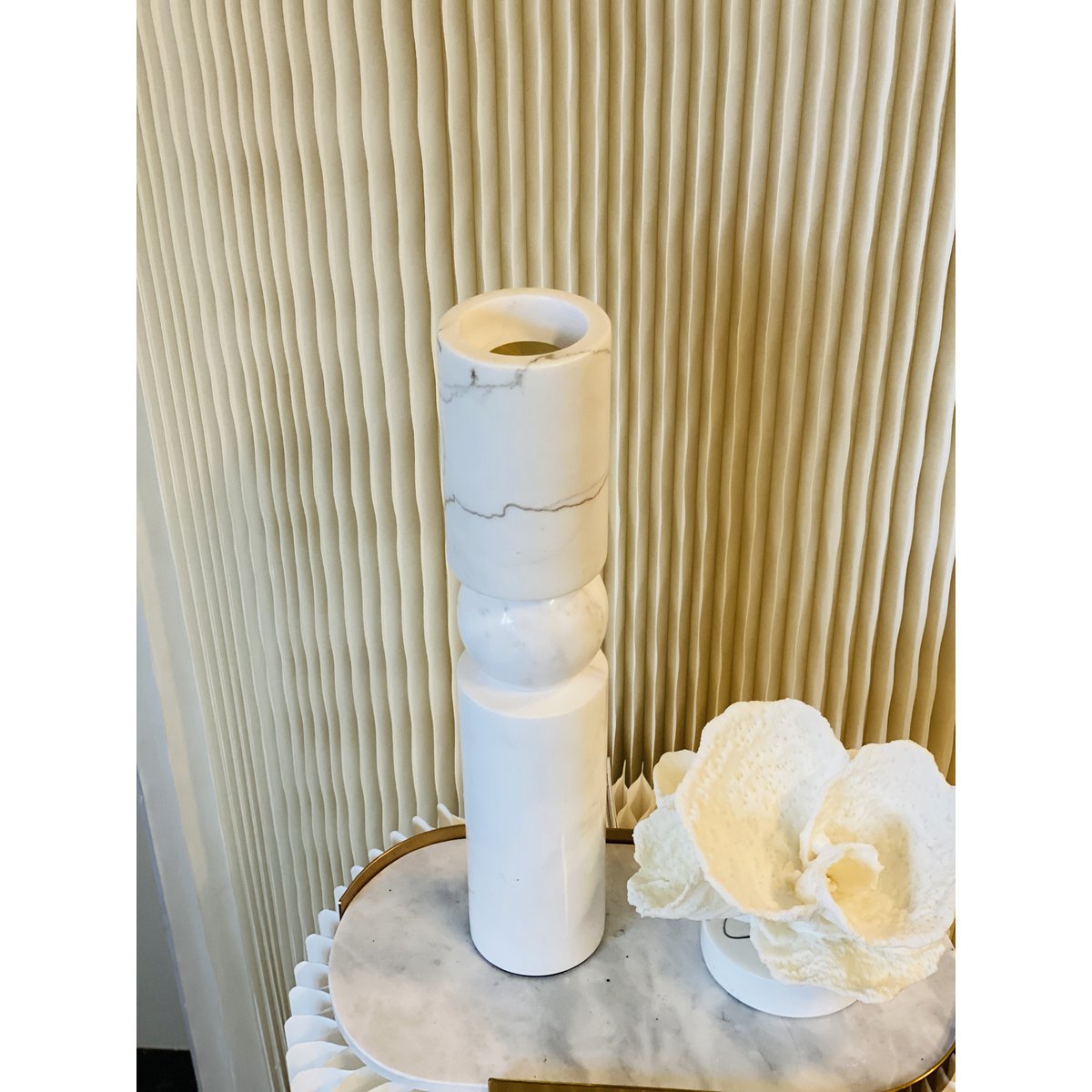 KANDELAAR | MARBLE | WHITE L H39.5cm*W8cm D 8cm Reversible for flower arrangement