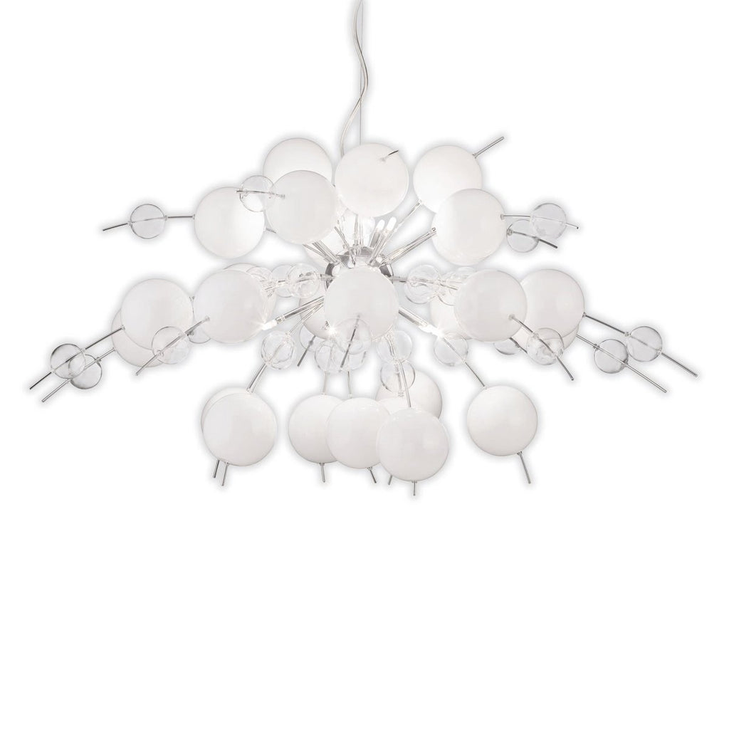 Hanger lamp "explosie" wit, gemaakt van metaal en glas, G9 -versies, hangende lamp voor eetkamer, woonkamer, hal of kantoor, Øca. 98 cm