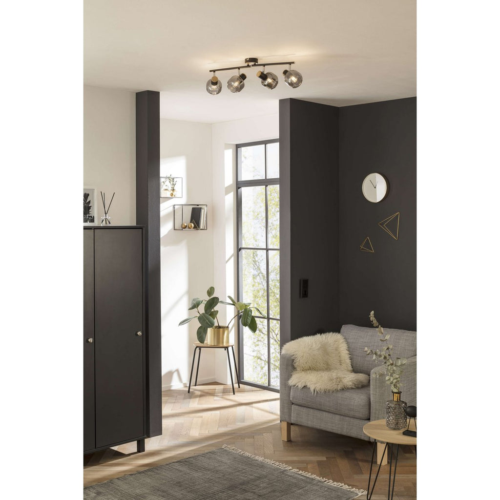 4er spot plafondlamp "fumoso", plafondlamp gemaakt van metaal en rookglas in zwart, met E14 -aansluiting, voor eetkamer, woonkamer, gang of kantoor, 80 x 20 cm